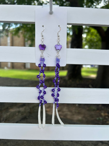 Daisy Chain Earrings With Dentalium Made by Carmen Tiger