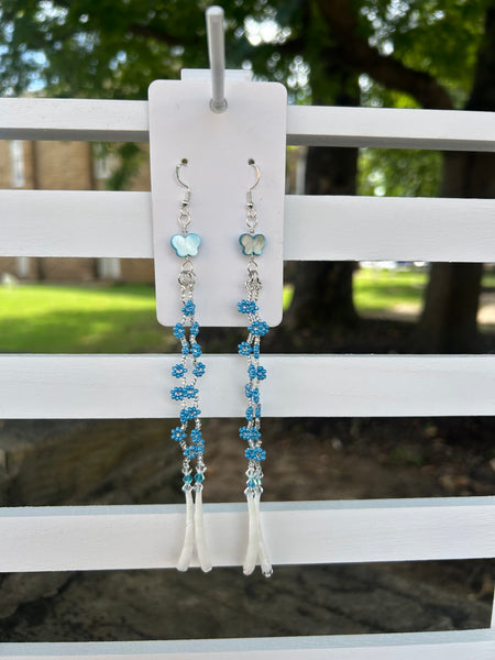 Daisy Chain Earrings With Dentalium Made by Carmen Tiger