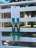 Beaded Fringe Earrings - Green/Silver/Black Ombre Made by Carmen Tiger