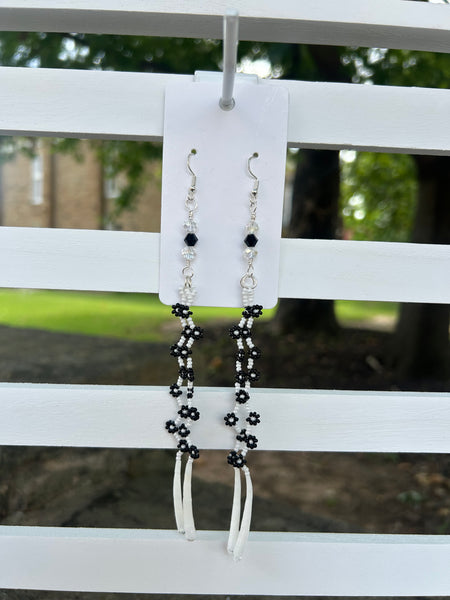 Daisy Chain Earrings With Dentalium Made by Carmen Tiger