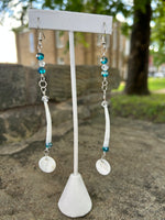 Dentalium Shell Earrings - 1 Strand Made by Carmen Tiger (Turquoise Glass Bead)