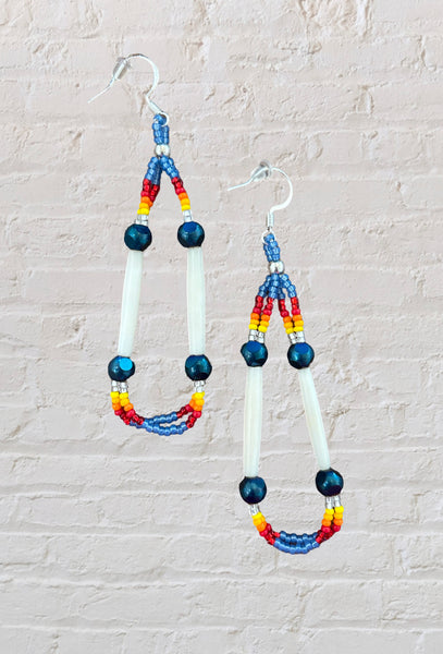 Bone and Bead Earrings - Blue with Firecolors