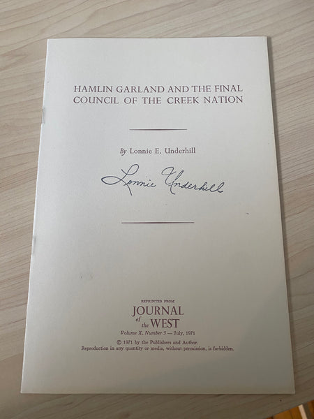 "Hamlin Garland & The Final Council of the Creek Nation" reprint