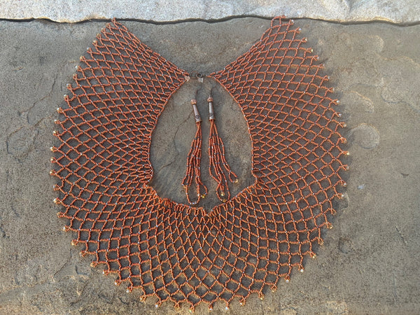 Copper Brown Collared Necklace and Matching Earrings Made by Irene Creek