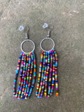 Beaded Fringe Earrings on 5/8 Inch Metal Silver Round Hanger (Various Colors Available)