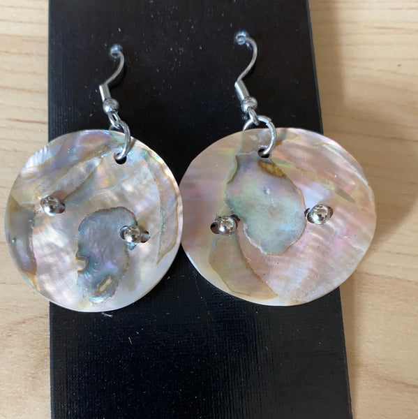 Half Dollar Size Abalone Shell Earrings with Nickel Spots